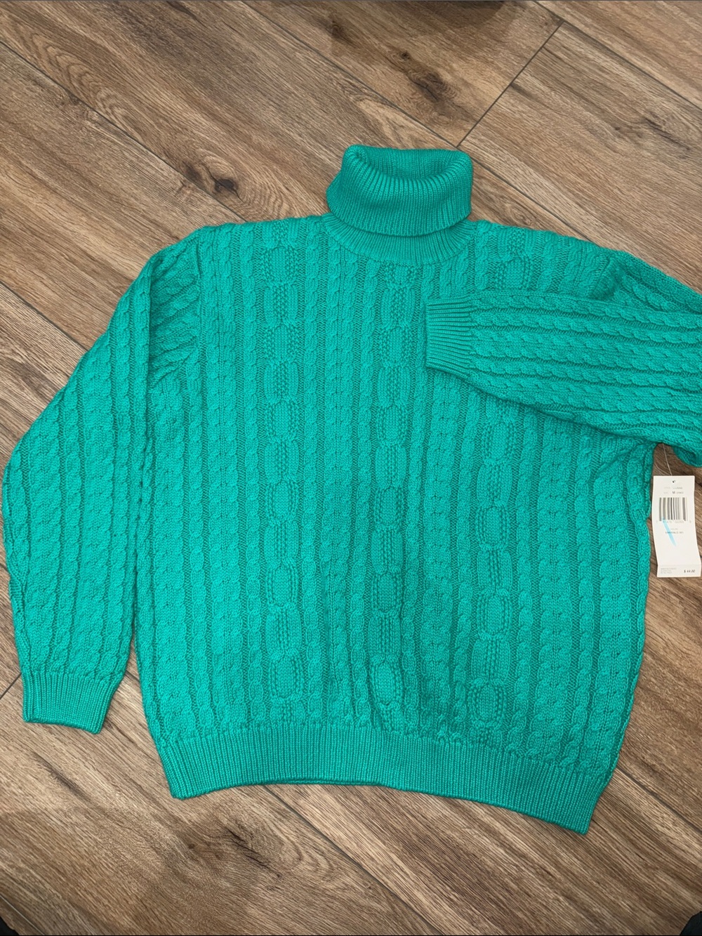 Vintage NWT Wainscott Teal Cable Knit Turtleneck Sweater